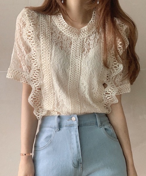 yuue' ( wear )(ユーイ)の「スカラップレース半袖ブラウス(シャツ/ブラウス・レディース・クリーム/ホワイト/ブラック・FREE)」の16枚目の写真
