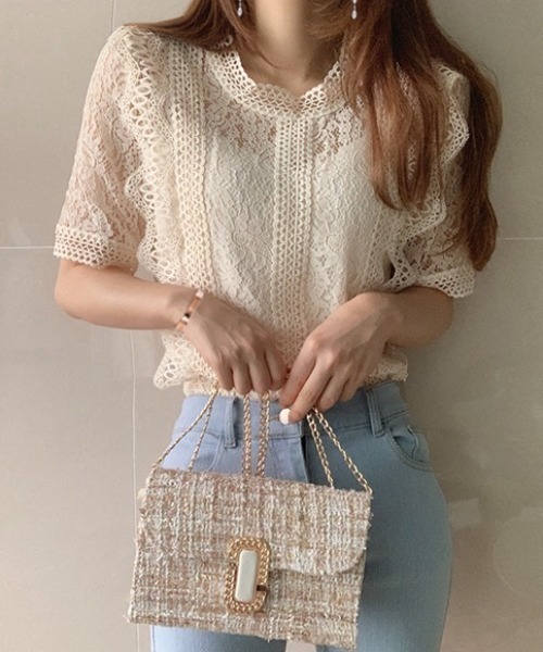 yuue' ( wear )(ユーイ)の「スカラップレース半袖ブラウス(シャツ/ブラウス・レディース・クリーム/ホワイト/ブラック・FREE)」の14枚目の写真