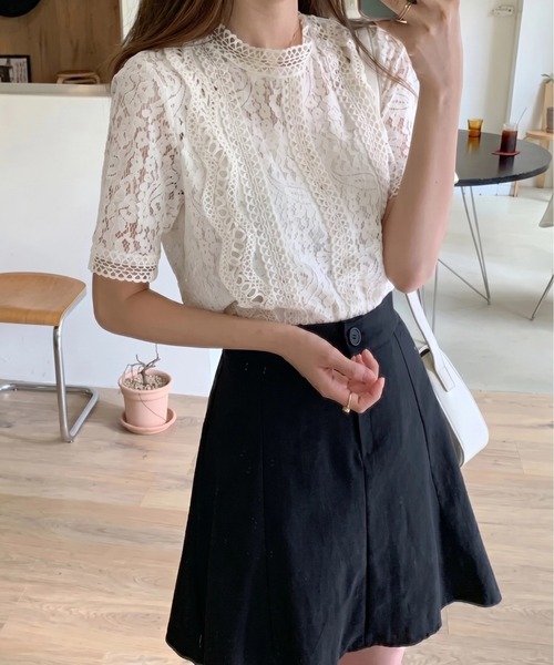 yuue' ( wear )(ユーイ)の「スカラップレース半袖ブラウス(シャツ/ブラウス・レディース・クリーム/ホワイト/ブラック・FREE)」の10枚目の写真
