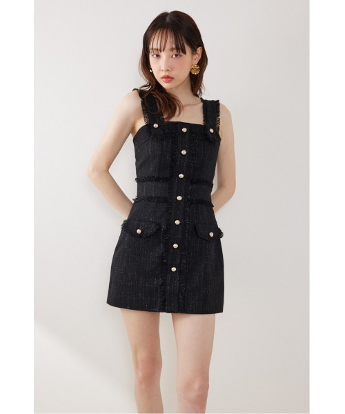 セール】ツイードゴールドボタンミニワンピース 夏服（ワンピース