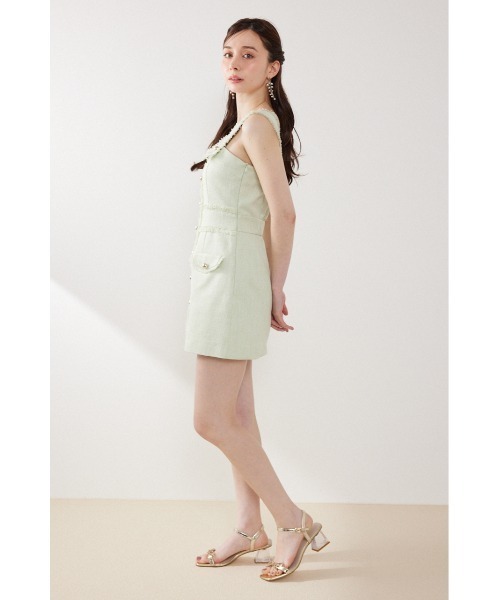 rienda(リエンダ)の「ツイードゴールドボタンミニワンピース 夏服(ワンピース・レディース・ホワイト/ライトグリーン/ブラック・MEDIUM/SMALL)」の4枚目の写真