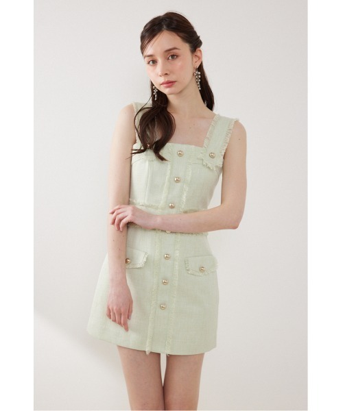 rienda(リエンダ)の「ツイードゴールドボタンミニワンピース 夏服(ワンピース・レディース・ホワイト/ライトグリーン/ブラック・MEDIUM/SMALL)」の5枚目の写真