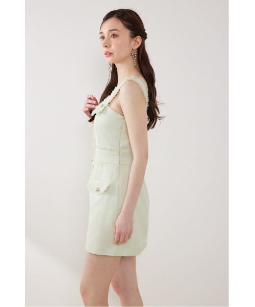 rienda(リエンダ)の「ツイードゴールドボタンミニワンピース 夏服(ワンピース・レディース・ホワイト/ライトグリーン/ブラック・MEDIUM/SMALL)」の6枚目の写真