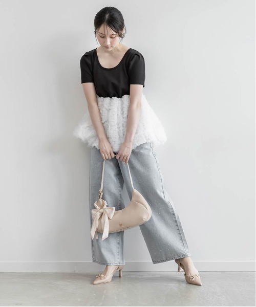 RANDA(ランダ)の「スカーフリボン付きショルダーバッグ(ショルダーバッグ・レディース・ブラック/アイボリー/ピンクベージュ・FREE)」の14枚目の写真