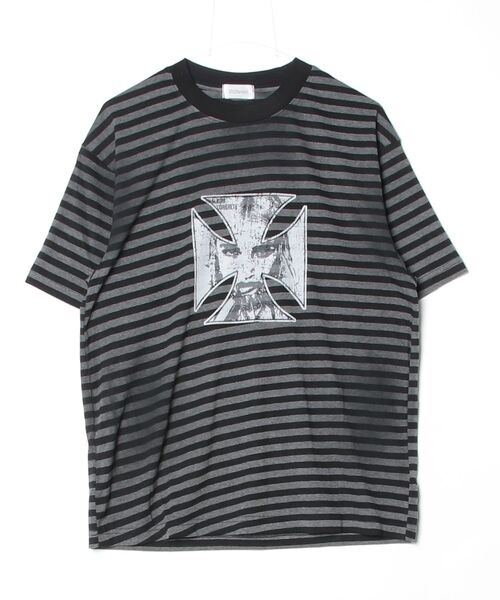 tinkerend(ティンカーエンド)の「Vintage Border Cross Big T-shirt / ヴィンテージボーダークロスビッグTシャツ(Tシャツ/カットソー・レディース・ブラック・FREE)」の5枚目の写真