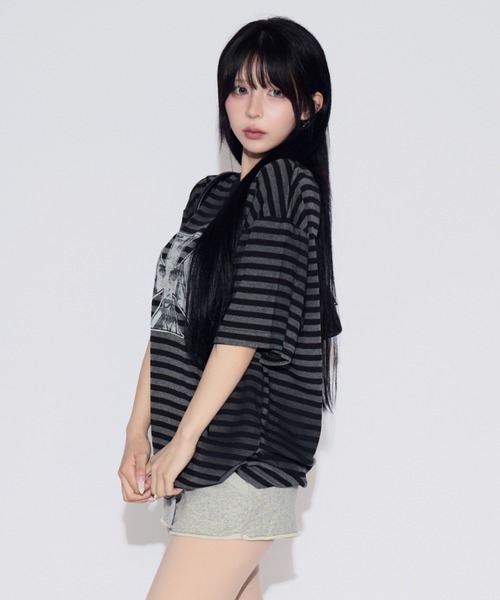 tinkerend(ティンカーエンド)の「Vintage Border Cross Big T-shirt / ヴィンテージボーダークロスビッグTシャツ(Tシャツ/カットソー・レディース・ブラック・FREE)」の21枚目の写真