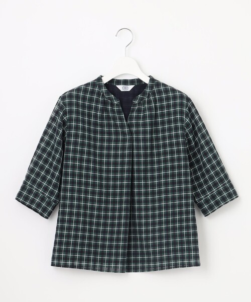 J.PRESS(ジェイプレス)の「シズルチェック バンドカラー カットソー(Tシャツ/カットソー・レディース・ネイビー系3/ベージュ系3/ダークグリーン系3・LARGE/MEDIUM)」の10枚目の写真