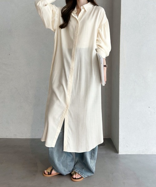 umune(ウムネ)の「ボリューム袖シャツワンピース 秋冬(ワンピース・レディース・ネイビー/ブラック/オフホワイト・FREE)」の7枚目の写真
