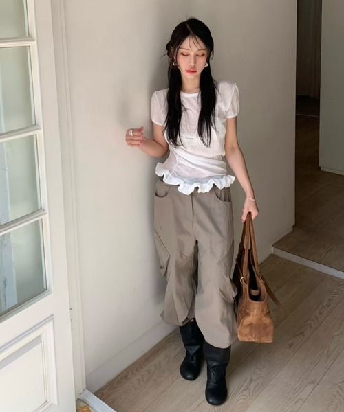 Aelina(エリナ)の「クルーネックフリルTシャツ(Tシャツ/カットソー・レディース・ネイビー/グリーン/ホワイト/ピンク・FREE)」の10枚目の写真