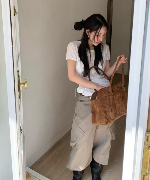 Aelina(エリナ)の「クルーネックフリルTシャツ(Tシャツ/カットソー・レディース・ネイビー/グリーン/ホワイト/ピンク・FREE)」の13枚目の写真