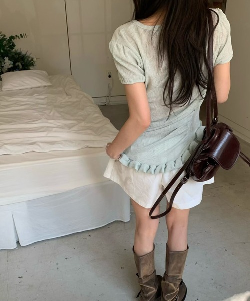 Aelina(エリナ)の「クルーネックフリルTシャツ(Tシャツ/カットソー・レディース・ネイビー/グリーン/ホワイト/ピンク・FREE)」の22枚目の写真