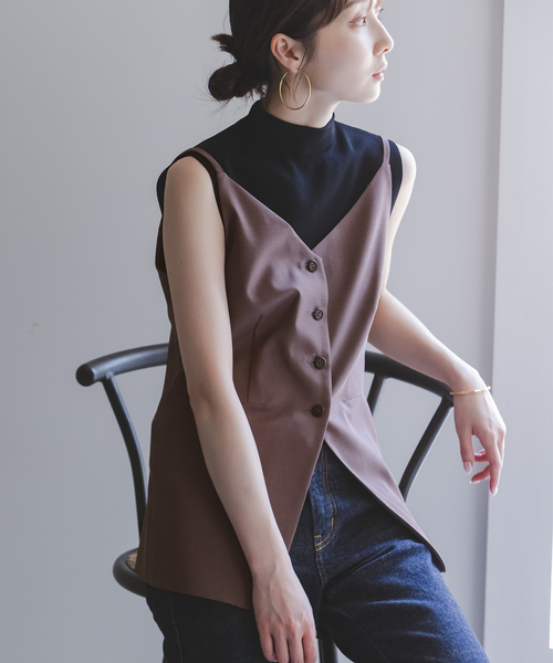 Noble(ノーブル)の「《セットアップ対応》エステルツイルキャミビスチェ(シャツ/ブラウス・レディース・チョコ/アイボリー/キャメル・FREE)」の3枚目の写真