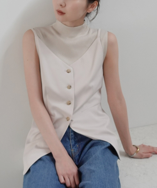 Noble(ノーブル)の「《セットアップ対応》エステルツイルキャミビスチェ(シャツ/ブラウス・レディース・チョコ/アイボリー/キャメル・FREE)」の2枚目の写真