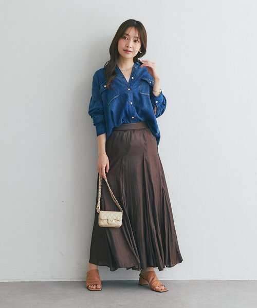 La boutique BonBon(ラブティックボンボン)の「【腰回りスッキリ】リキッドマチフレアスカート(スカート・レディース・ブラウン/アイボリー/ピンク・36/38/PS)」の16枚目の写真