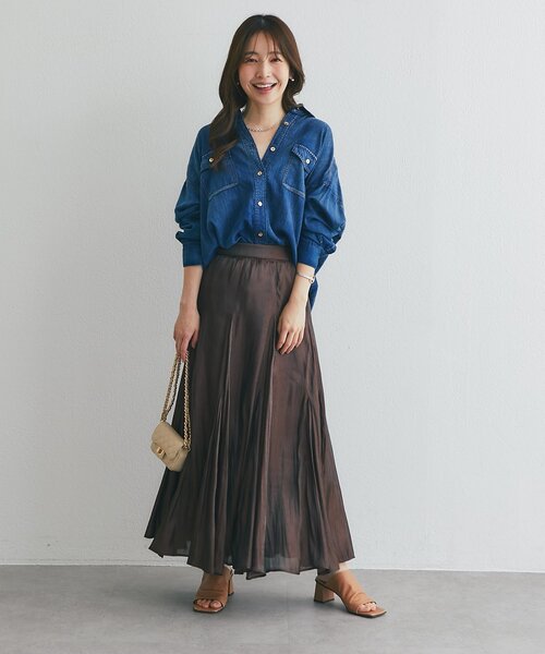 La boutique BonBon(ラブティックボンボン)の「【腰回りスッキリ】リキッドマチフレアスカート(スカート・レディース・ブラウン/アイボリー/ピンク・36/38/PS)」の19枚目の写真