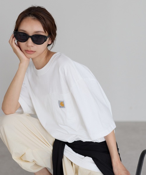 Carhartt(カーハート)の「【Carhartt/カーハート】ヘビーウェイト オーバーサイズ ポケットTシャツ ユニセックス コットン 半袖Tシャツ(Tシャツ/カットソー・レディース・ブラック/チャコールグレー/ベージュ/ホワイト/ネイビー/グレー・L/M/XL)」の19枚目の写真