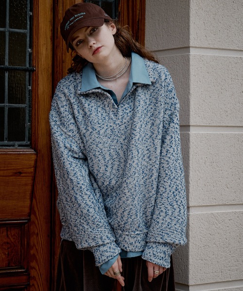 CASPER JOHN(キャスパージョン)の「Mix boucle skipper polo sweat/ミックスブークレスキッパーポロスウェット(ポロシャツ・メンズ・ピンク/ブルー/ブラック・X-SMALL/LARGE/MEDIUM/SMALL)」の2枚目の写真