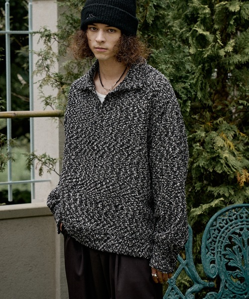 CASPER JOHN(キャスパージョン)の「Mix boucle skipper polo sweat/ミックスブークレスキッパーポロスウェット(ポロシャツ・メンズ・ピンク/ブルー/ブラック・X-SMALL/LARGE/MEDIUM/SMALL)」の1枚目の写真