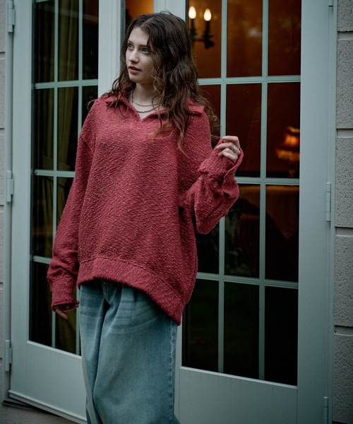 CASPER JOHN(キャスパージョン)の「Mix boucle skipper polo sweat/ミックスブークレスキッパーポロスウェット(ポロシャツ・メンズ・ピンク/ブルー/ブラック・X-SMALL/LARGE/MEDIUM/SMALL)」の20枚目の写真