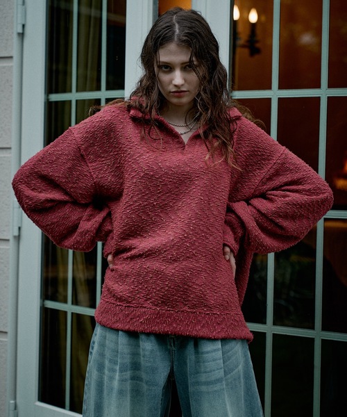 CASPER JOHN(キャスパージョン)の「Mix boucle skipper polo sweat/ミックスブークレスキッパーポロスウェット(ポロシャツ・メンズ・ピンク/ブルー/ブラック・X-SMALL/LARGE/MEDIUM/SMALL)」の18枚目の写真