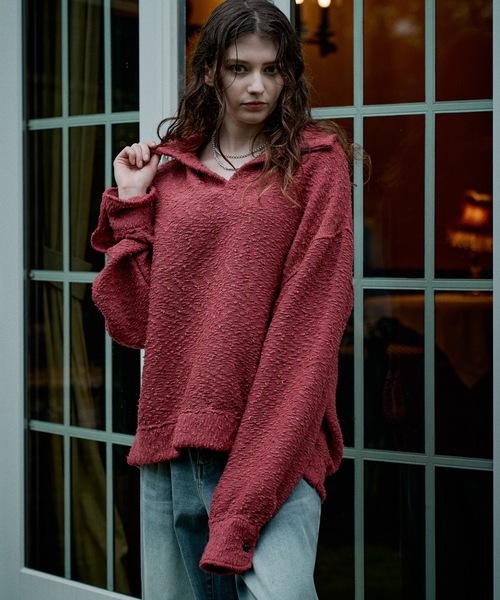 CASPER JOHN(キャスパージョン)の「Mix boucle skipper polo sweat/ミックスブークレスキッパーポロスウェット(ポロシャツ・メンズ・ピンク/ブルー/ブラック・X-SMALL/LARGE/MEDIUM/SMALL)」の19枚目の写真