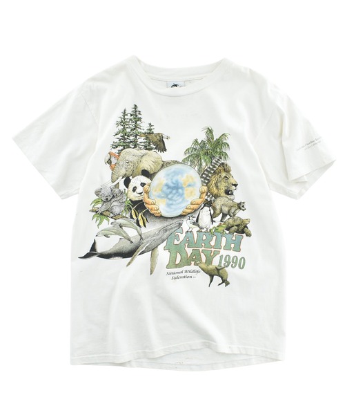 VINTAGE(ヴィンテージ)の「【USED】90’s “EARTH DAY 1990” アニマルTシャツ USA製(Tシャツ/カットソー・メンズ・ホワイト・LARGE)」の1枚目の写真