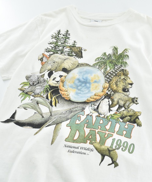 VINTAGE(ヴィンテージ)の「【USED】90’s “EARTH DAY 1990” アニマルTシャツ USA製(Tシャツ/カットソー・メンズ・ホワイト・LARGE)」の2枚目の写真