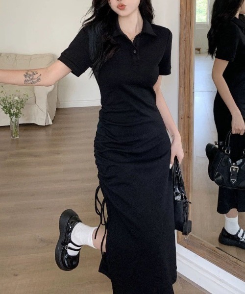 &soiree(アンドソワレ)の「サイドシャーリング襟付きタイトワンピース(ワンピース・レディース・ブラック・X-LARGE/LARGE/MEDIUM/SMALL)」の3枚目の写真