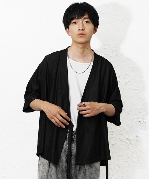 MinoriTY(マイノリティ)の「【MinoriTY】和モード5分袖カーディガン メンズ 夏服 ユニセックス 半袖 和風 モード系(シャツ/ブラウス・メンズ・ブルー/ブラック・M/L)」の3枚目の写真