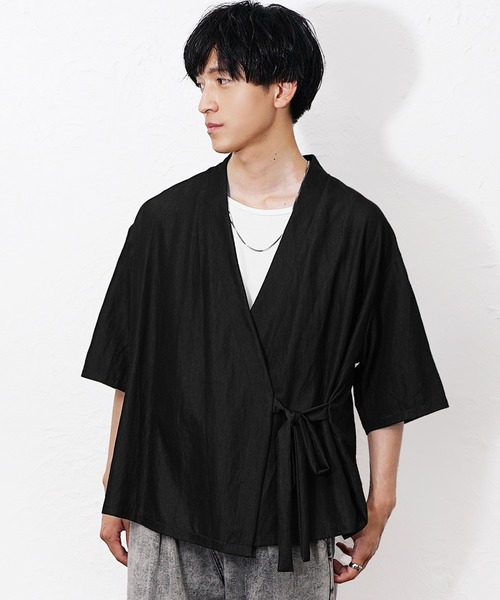 MinoriTY(マイノリティ)の「【MinoriTY】和モード5分袖カーディガン メンズ 夏服 ユニセックス 半袖 和風 モード系(シャツ/ブラウス・メンズ・ブルー/ブラック・M/L)」の4枚目の写真