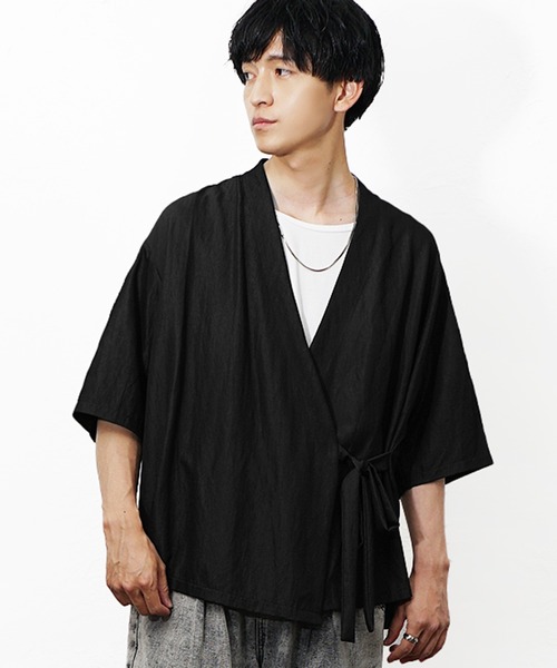 MinoriTY(マイノリティ)の「【MinoriTY】和モード5分袖カーディガン メンズ 夏服 ユニセックス 半袖 和風 モード系(シャツ/ブラウス・メンズ・ブルー/ブラック・M/L)」の5枚目の写真