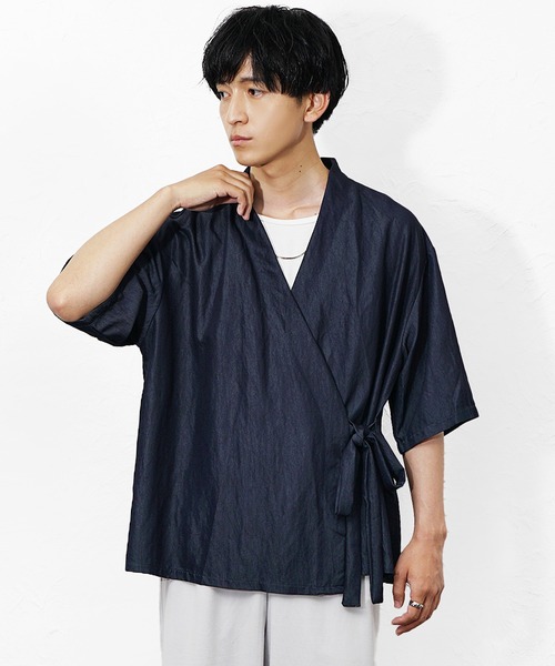 MinoriTY(マイノリティ)の「【MinoriTY】和モード5分袖カーディガン メンズ 夏服 ユニセックス 半袖 和風 モード系(シャツ/ブラウス・メンズ・ブルー/ブラック・M/L)」の11枚目の写真