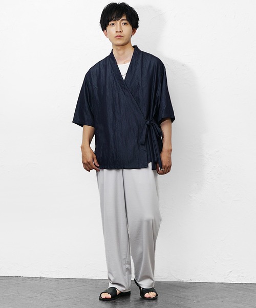 MinoriTY(マイノリティ)の「【MinoriTY】和モード5分袖カーディガン メンズ 夏服 ユニセックス 半袖 和風 モード系(シャツ/ブラウス・メンズ・ブルー/ブラック・M/L)」の12枚目の写真