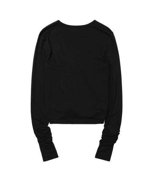 LEFTSEOUL（レフトソウル）の「シャーリングスリムTシャツ[ブラック]（Tシャツ/カットソー・レディース・その他・FREE）」の3枚目の写真