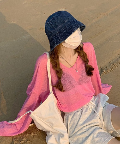 VIBGYOR(ヴィブジョー)の「【EIZZ/アイズ】ルーズフィット スラブシアー ラウンドネック シースルー ロンT(Tシャツ/カットソー・レディース・ホワイト/ピンク・FREE)」の2枚目の写真
