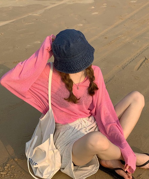 VIBGYOR(ヴィブジョー)の「【EIZZ/アイズ】ルーズフィット スラブシアー ラウンドネック シースルー ロンT(Tシャツ/カットソー・レディース・ホワイト/ピンク・FREE)」の7枚目の写真