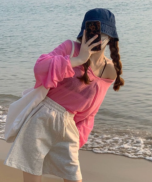 VIBGYOR(ヴィブジョー)の「【EIZZ/アイズ】ルーズフィット スラブシアー ラウンドネック シースルー ロンT(Tシャツ/カットソー・レディース・ホワイト/ピンク・FREE)」の9枚目の写真