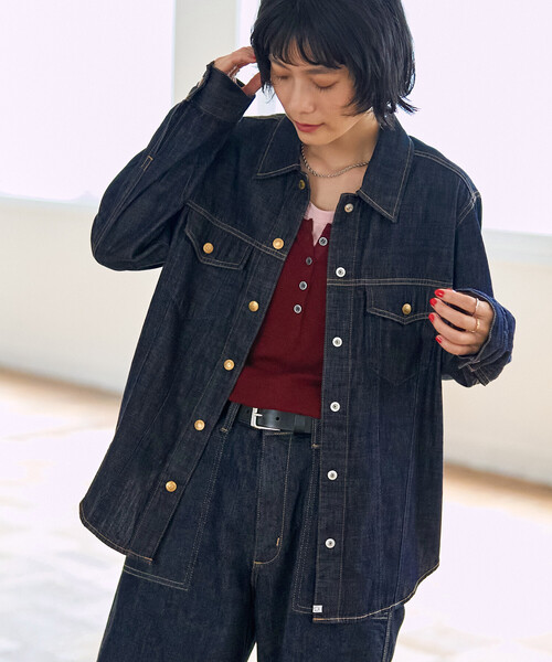 FREAK'S STORE(フリークスストア)の「SOMETHING × FREAK'S STORE/サムシング 別注 G-SHIRTS/別注 デニムシャツ/デニムジャケット シャツ/ジージャン風シャツ(シャツ/ブラウス・レディース・ネイビー/ブルー・フリ-)」の4枚目の写真