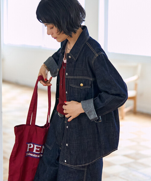 FREAK'S STORE(フリークスストア)の「SOMETHING × FREAK'S STORE/サムシング 別注 G-SHIRTS/別注 デニムシャツ/デニムジャケット シャツ/ジージャン風シャツ(シャツ/ブラウス・レディース・ネイビー/ブルー・フリ-)」の9枚目の写真