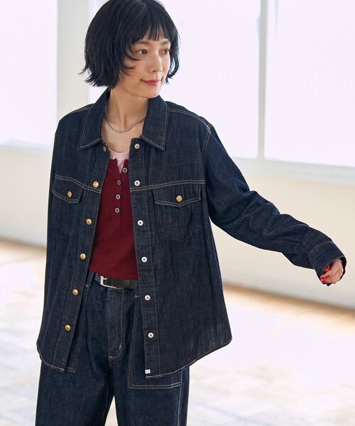 FREAK'S STORE(フリークスストア)の「SOMETHING × FREAK'S STORE/サムシング 別注 G-SHIRTS/別注 デニムシャツ/デニムジャケット シャツ/ジージャン風シャツ(シャツ/ブラウス・レディース・ネイビー/ブルー・フリ-)」の10枚目の写真