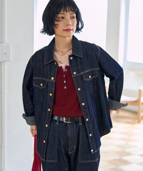 FREAK'S STORE(フリークスストア)の「SOMETHING × FREAK'S STORE/サムシング 別注 G-SHIRTS/別注 デニムシャツ/デニムジャケット シャツ/ジージャン風シャツ(シャツ/ブラウス・レディース・ネイビー/ブルー・フリ-)」の11枚目の写真