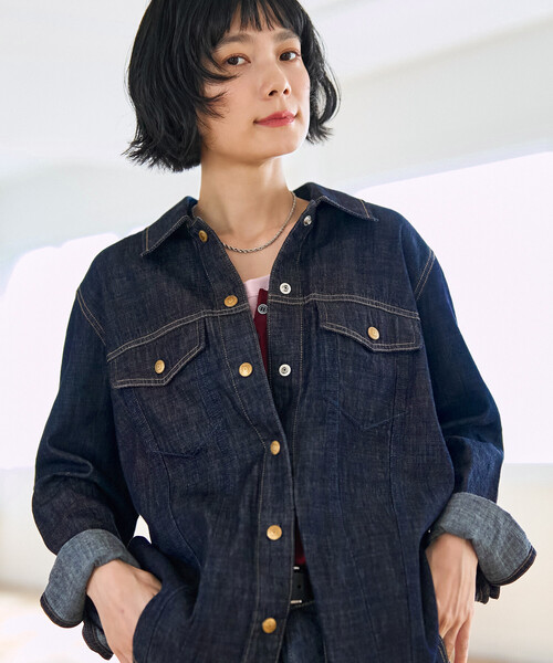 FREAK'S STORE(フリークスストア)の「SOMETHING × FREAK'S STORE/サムシング 別注 G-SHIRTS/別注 デニムシャツ/デニムジャケット シャツ/ジージャン風シャツ(シャツ/ブラウス・レディース・ネイビー/ブルー・フリ-)」の12枚目の写真