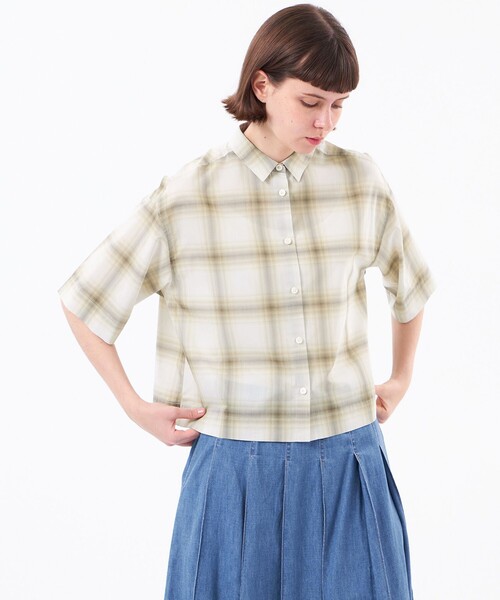 MACKINTOSH PHILOSOPHY(マッキントッシュ フィロソフィー)の「チェックボイルハーフスリーブシャツ(シャツ/ブラウス・レディース・ネイビー/ライトイエロー・38)」の1枚目の写真