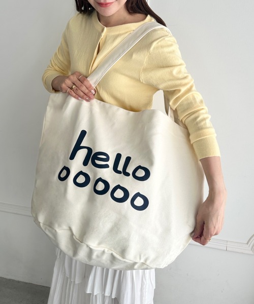 MYMOOD.（マイムード）の「大容量Helloビックトートバッグ トラベルバッグ マザーズバッグ（トートバッグ・レディース・オフホワイト/オレンジ/ブラック・FREE）」の2枚目の写真