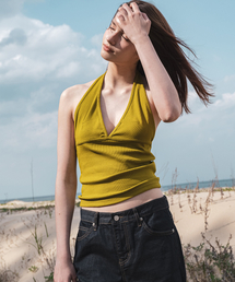 Contour Rib Halter Top_Olive