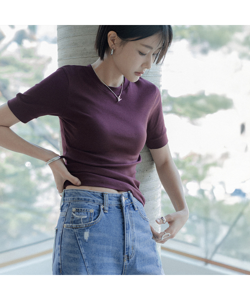 MEMUA（メムア）の「エディン 5部 モーダル Tシャツ(ホワイト)（Tシャツ/カットソー・レディース・ホワイト/ワイン/ブラック・FREE）」の3枚目の写真