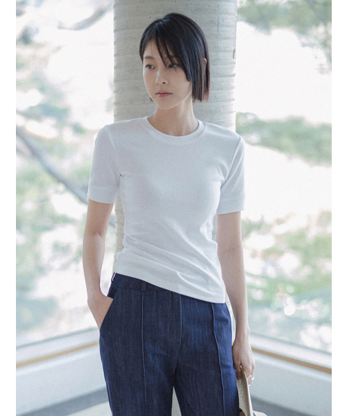 MEMUA（メムア）の「エディン 5部 モーダル Tシャツ(ホワイト)（Tシャツ/カットソー・レディース・ホワイト/ワイン/ブラック・FREE）」の4枚目の写真