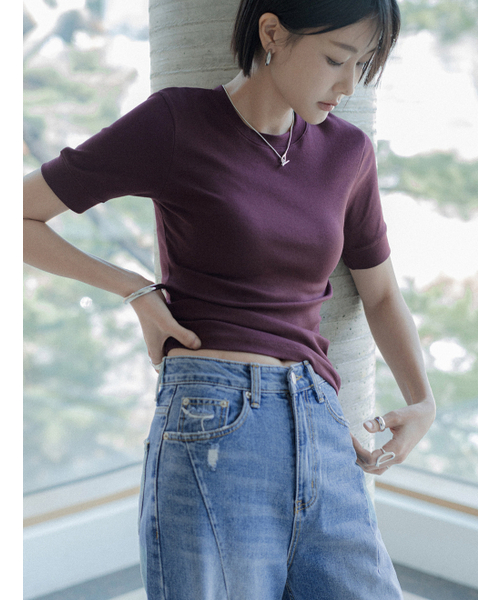 MEMUA（メムア）の「エディン 5部 モーダル Tシャツ(ホワイト)（Tシャツ/カットソー・レディース・ホワイト/ワイン/ブラック・FREE）」の6枚目の写真