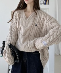 【Ada.別注 U.S. POLO ASSN.】 Vネック ケーブル ルーズ チュニック ニット