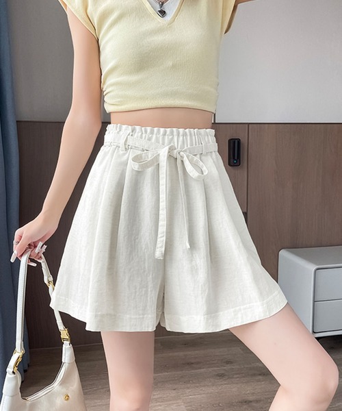 Girly Doll(ガーリードール)の「ギャザータックフレアハーフパンツ(その他パンツ・レディース・キャメル/ブラック/ホワイト・FREE)」の3枚目の写真